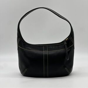 Coach Black Leather Hobo with Cream Contrast Stitching